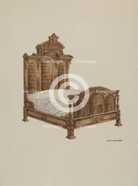 Bed, Burl Walnut, c. 1939. Creator: Randolph F Miller.