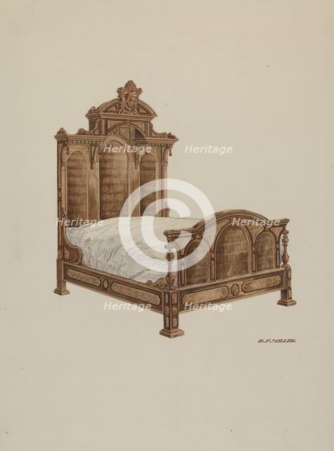 Bed, Burl Walnut, c. 1939. Creator: Randolph F Miller.