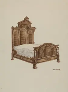 Bed, Burl Walnut, c. 1939. Creator: Randolph F Miller