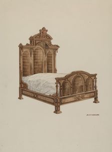 Bed, Burl Walnut, c. 1939. Creator: Randolph F Miller