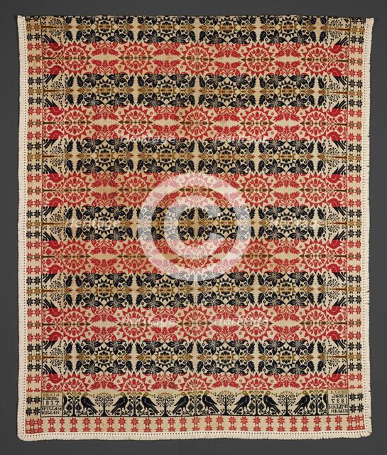 Bed Cover (Jacquard Coverlet), 1837. Creators: Benjamin Kiehl, Wiliam Kilian.