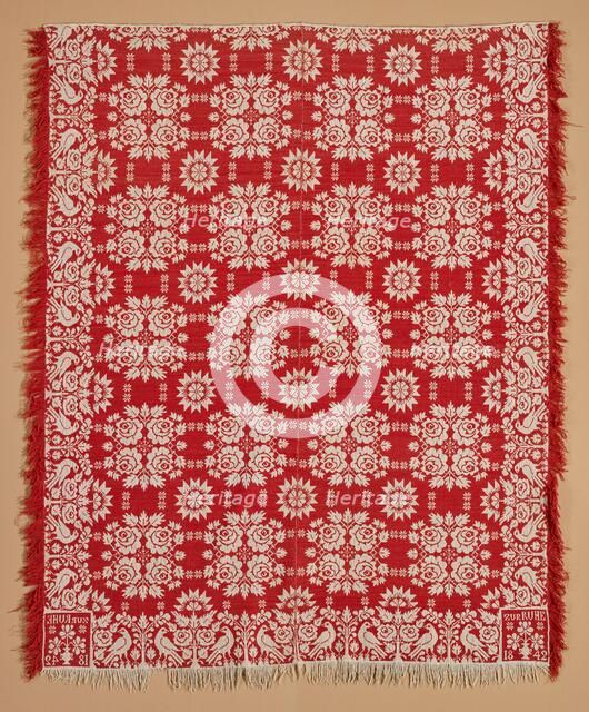 Bed Cover (Jacquard Coverlet), 1842. Creator: Unknown.
