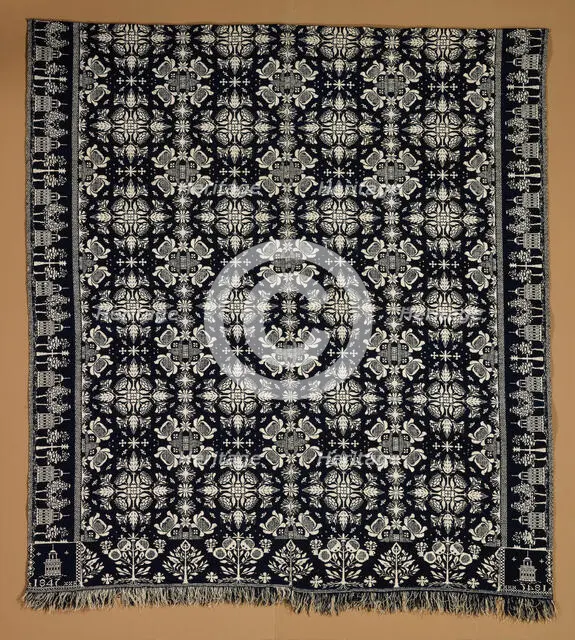 Bed Cover (Jacquard Coverlet), 1847. Creator: Charles Adolph.