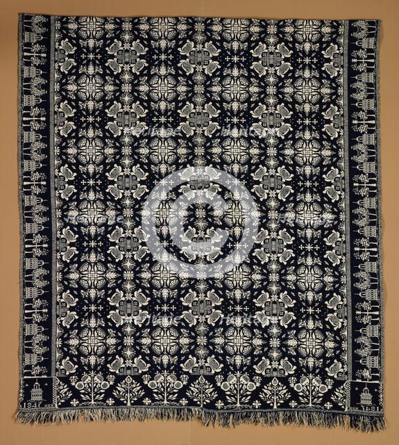 Bed Cover (Jacquard Coverlet), 1847. Creator: Charles Adolph.