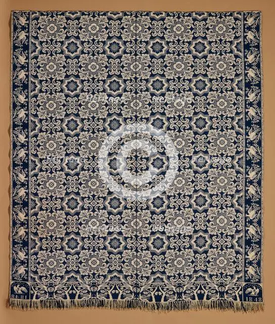 Bed Cover (Jacquard Coverlet), 1848. Creator: Matthew Rattray.