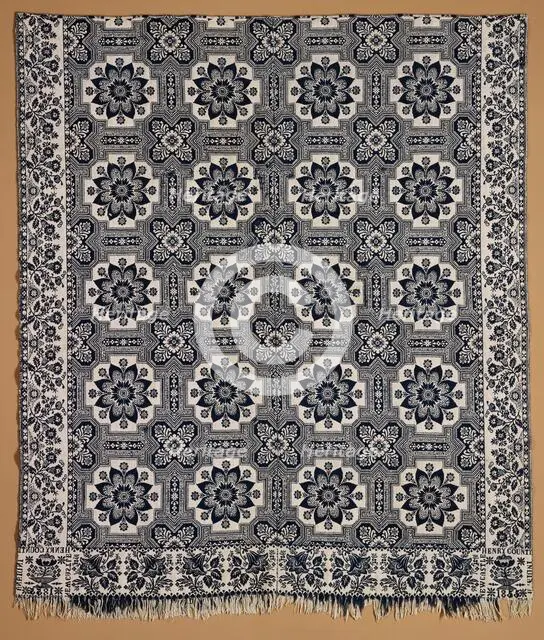 Bed Cover (Jacquard Coverlet), 1855. Creator: Samuel Graham.