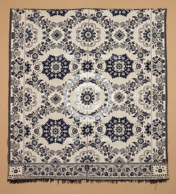 Bed Cover (Jacquard Coverlet), 1855. Creator: Samuel Stinger.