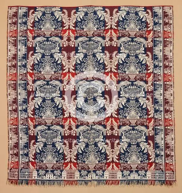 Bed Cover (Jacquard Coverlet), about 1850. Creator: Unknown.