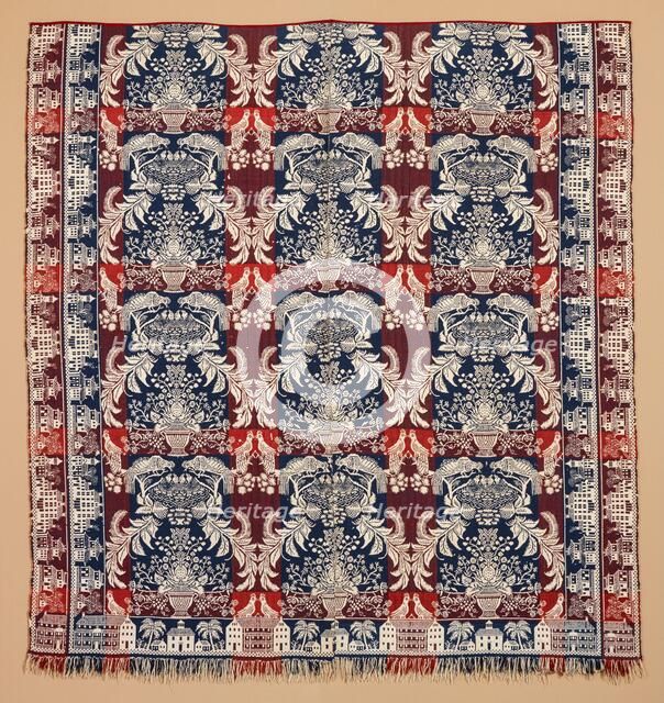 Bed Cover (Jacquard Coverlet), about 1850. Creator: Unknown.