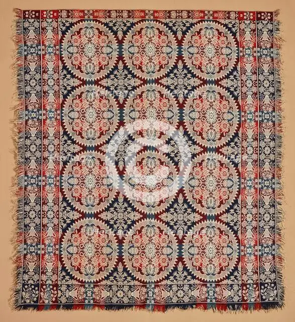 Bed Cover (Jacquard Coverlet), about 1850. Creator: Unknown.