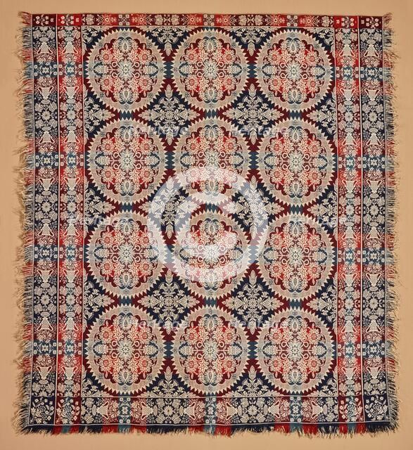Bed Cover (Jacquard Coverlet), about 1850. Creator: Unknown.