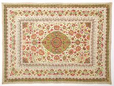 Bed cover with floral medallion pattern, late 1600s to early 1700s. Creator: Unknown