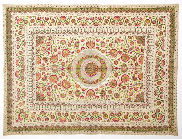 Bed cover with floral medallion pattern, late 1600s to early 1700s. Creator: Unknown.