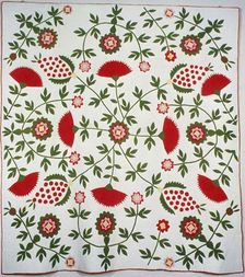 Bedcover (Cockscomb, Rose Tree and Pineapple Quilt), United States, c. 1840. Creator: Unknown