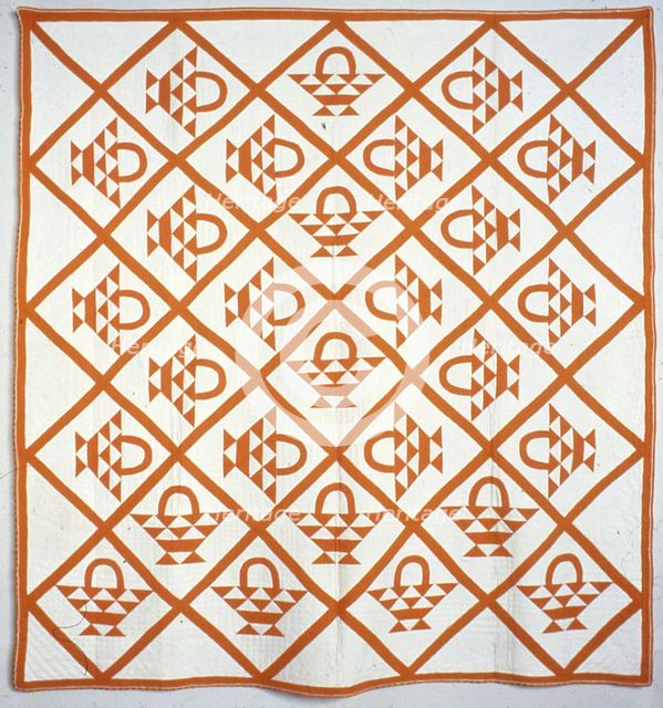 Bedcover (Cherry Baskets), United States, c. 1862. Creator: Unknown.
