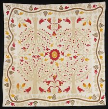 Bedcover (Cherry Trees and Robins Bride's Quilt), United States, 1820/50. Creator: Unknown