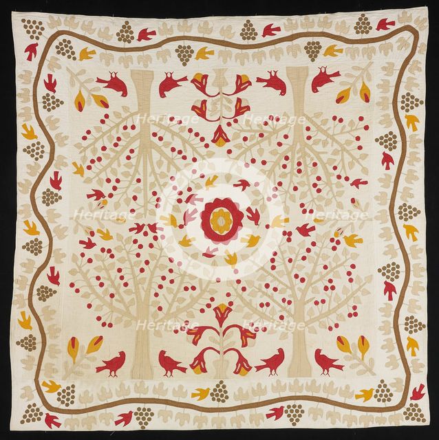 Bedcover (Cherry Trees and Robins Bride's Quilt), United States, 1820/50. Creator: Unknown.
