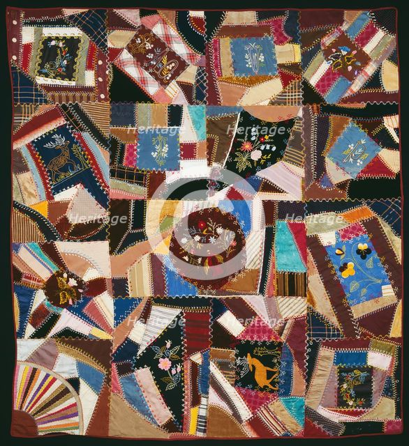 Bedcover (Crazy Quilt), United States, 1885. Creator: Unknown.
