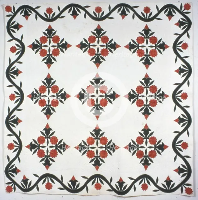 Bedcover (A Wreath of Roses Quilt), Illinois, 1850.  Creator: Sarah Slane.