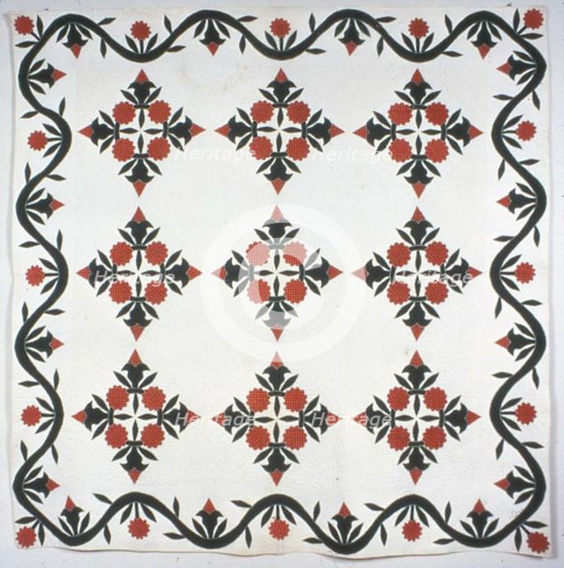 Bedcover (A Wreath of Roses Quilt), Illinois, 1850.  Creator: Sarah Slane.