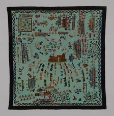 Bedcover Depicting Thirty-four Scenes from the Old and New Testaments, United States, 1880s. Creator: Unknown