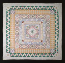 Bedcover Entitled "Wedding Sampler", New Hampshire, c. 1840/50. Creator: Unknown