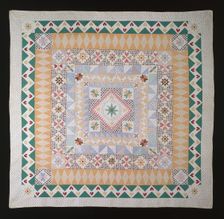 Bedcover Entitled "Wedding Sampler", New Hampshire, c. 1840/50. Creator: Unknown