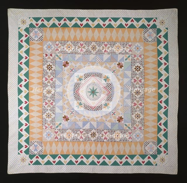 Bedcover Entitled "Wedding Sampler", New Hampshire, c. 1840/50. Creator: Unknown.