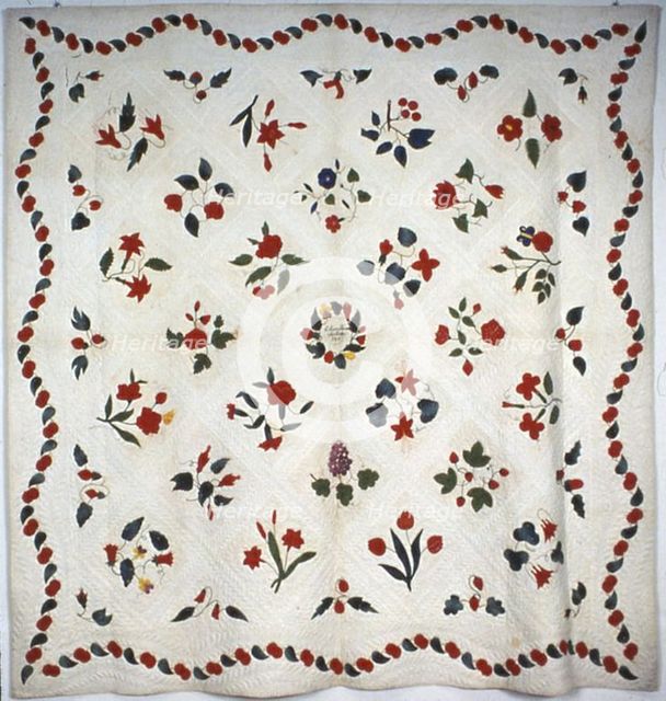 Bedcover (Flowers and Fruit Bedcover), United States, 1847. Creator: Unknown.