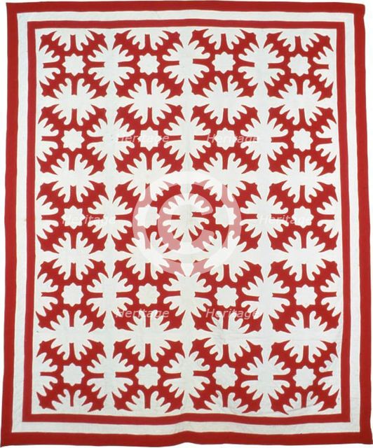Bedcover (Star and Oak Leave Motif), Wisconsin, 1880's. Creator: Unknown.