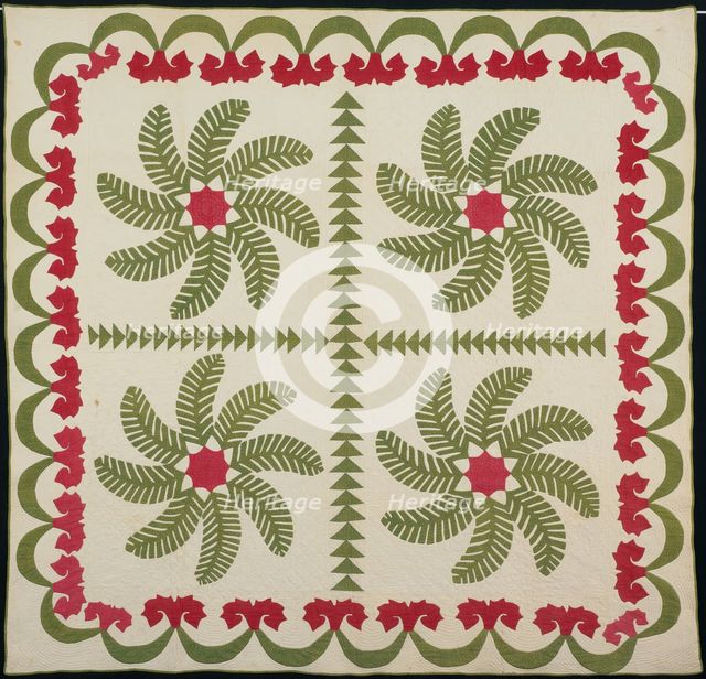 Bedcover (Princess Feather or Ostrich Plume Quilt), United States, c. 1850. Creator: Unknown.