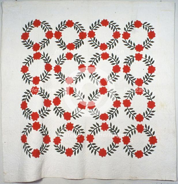 Bedcover (Rose Wreath), United States, c. 1845/50. Creator: Unknown.