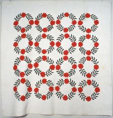 Bedcover (Rose Wreath), United States, c. 1845/50. Creator: Unknown