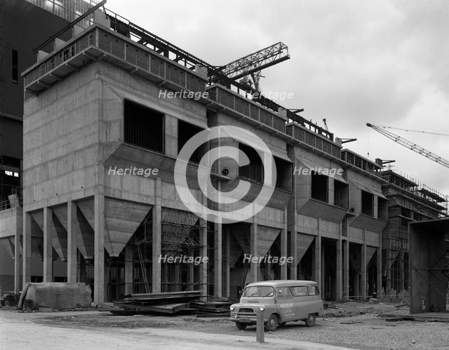 Bedford CA Minibus parked on a building site in West Burton, Nottinghamshire, 1964.  Creator: Michael Walters.