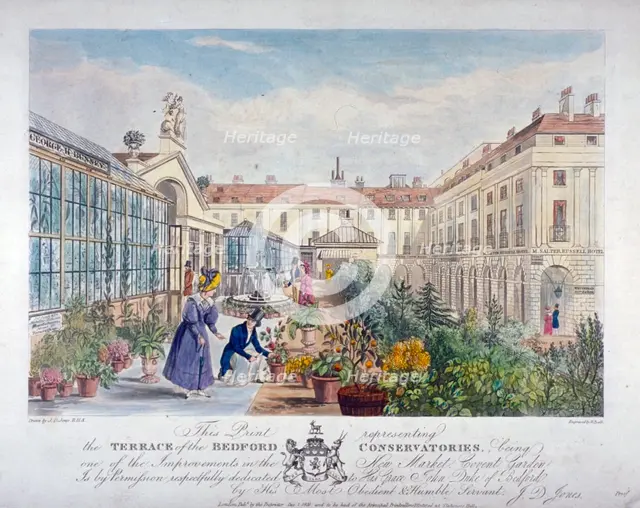 Bedford Conservatories' terrace at Covent Garden Market, Westminster, London, 1831. Artist: Henry Pyall