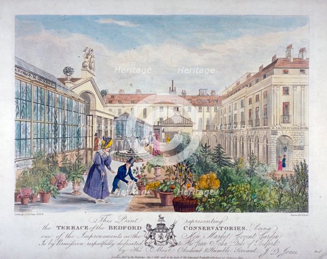 Bedford Conservatories' terrace at Covent Garden Market, Westminster, London, 1831. Artist: Henry Pyall
