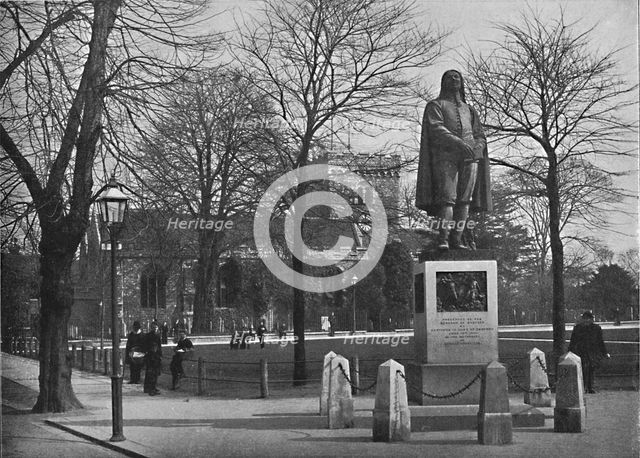 'Bedford: St. Peter's Church and the Bunyan Statue', c1896. Artist: Poulton & Co.