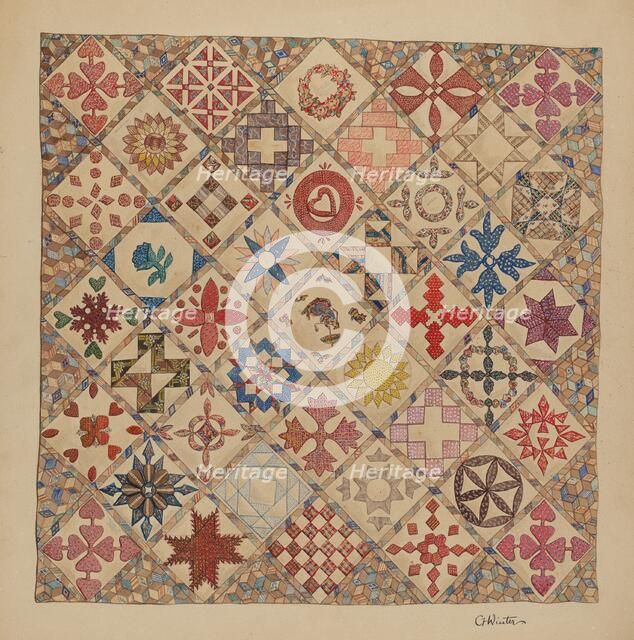 Bedspread (Detail of Center), c. 1937. Creator: Charlotte Winter.