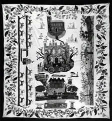 Bedspread (Scenes of English Country Life), England, c. 1830. Creator: Unknown