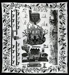 Bedspread (Scenes of English Country Life), England, c. 1830. Creator: Unknown