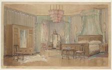 Bedroom with oval portraits, c.1925. Creator: Monogrammist HK