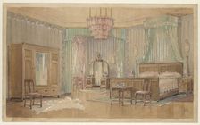 Bedroom with oval portraits, c.1925. Creator: Monogrammist HK