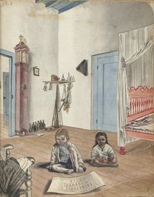 Bedroom with son Jantje and Bietja, an enslaved girl, 1784. Creator: Jan Brandes
