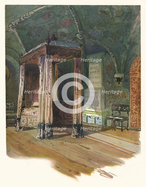 'Bedroom of Czar Alexis Michaelovitch, in the Kremlin, Moscow', c1900, (1905). Artist: Georges Kossiakoff.