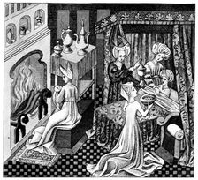 Bedroom scene, 15th century, (1910)