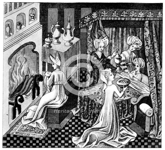 Bedroom scene, 15th century, (1910). Artist: Unknown