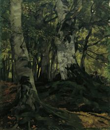 Beech forest with lovers, 1876. Creator: Wilhelm Trübner