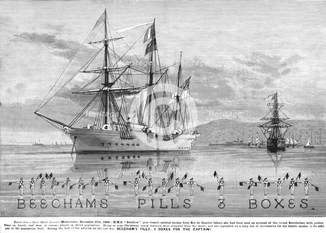 ''BEECHAMS PILLS 3 BOXES' for the Captain H.M.S.Swallow at Montevideo December 17th 1889', 1890. Creator: Unknown.