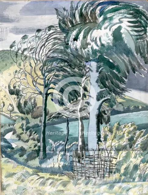Beeches in the Wind, 1918. Creator: Paul Nash.