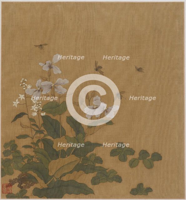 Bees hovering over flowers, Qing dynasty, 18th century. Creator: Unknown.